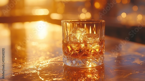 Wallpaper Mural Sunset whiskey glass with ice Torontodigital.ca