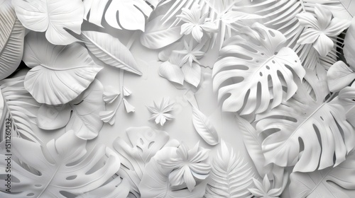 White tropical leaves background