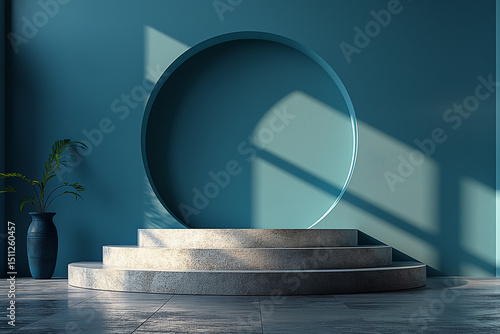 Fototapeta Naklejka Na Ścianę i Meble -  A blue wall with a large circular hole in it