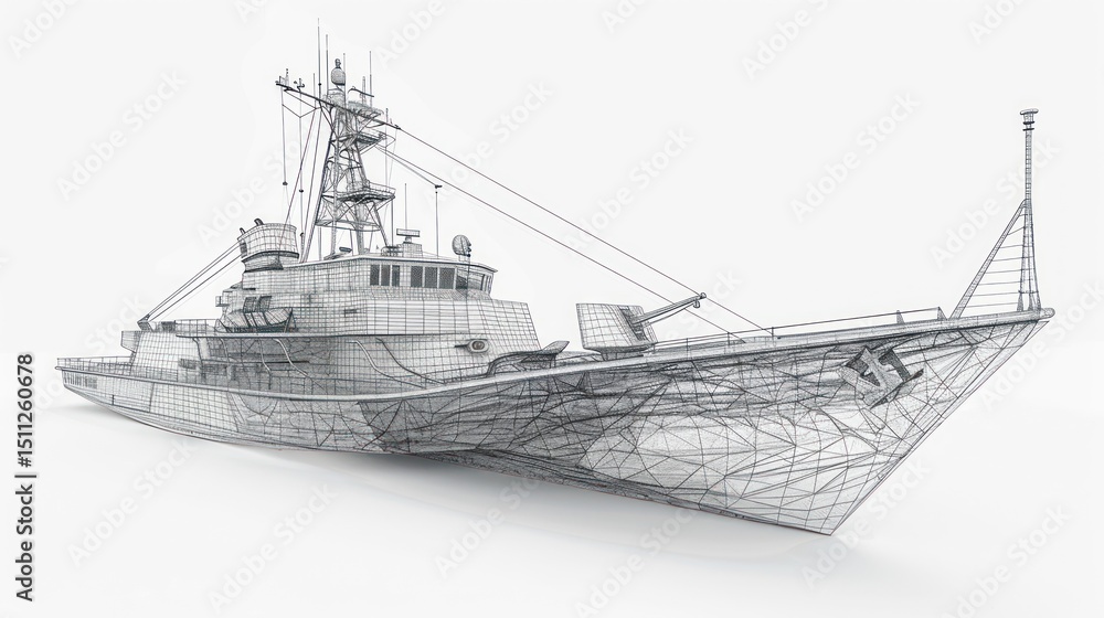 Fototapeta premium Wireframe navy ship design