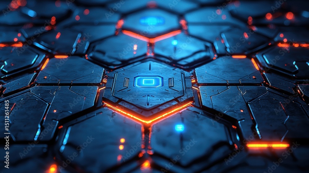Fototapeta premium Hexagonal Grid with Illuminated Nodes and Connectors