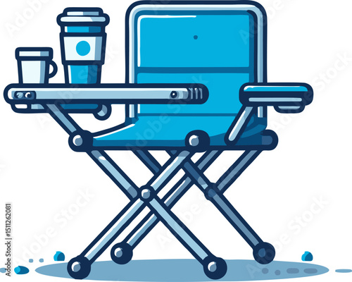 Portable Folding Chair with Integrated Tray and Drink Holders - Modern Design Illustration