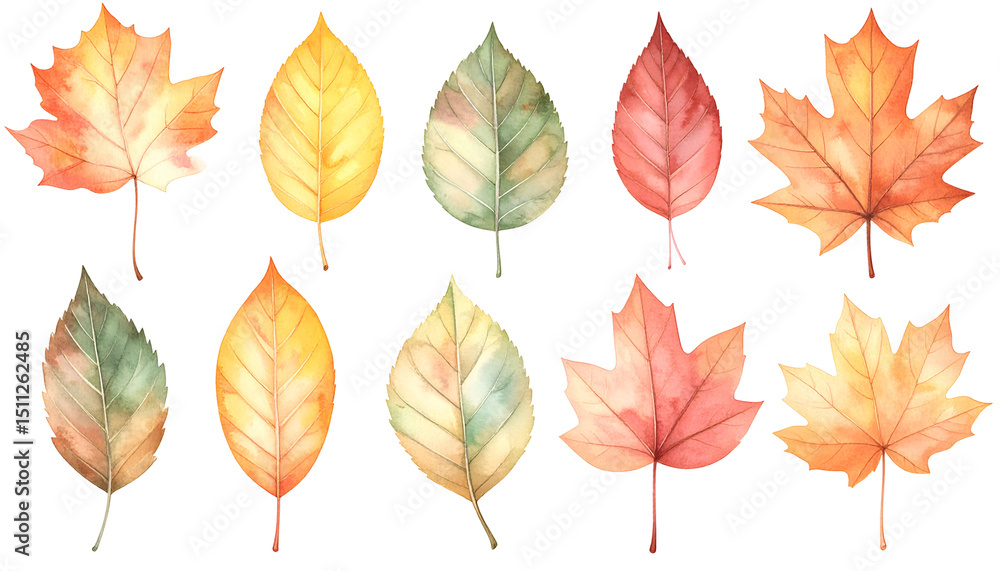 Obraz premium A collection of colorful autumn leaves, a symbol of nature's seasonal transition, showcasing a variety of shapes and hues