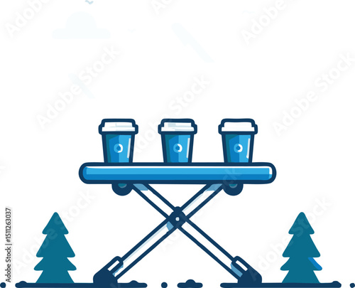 Three Coffee Cups on a Portable Folding Table Outdoors