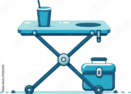 Portable Folding Table with Cooler and Drink Holder - Flat Illustration