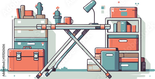 Colorful Minimalist Home Office Workspace Illustration