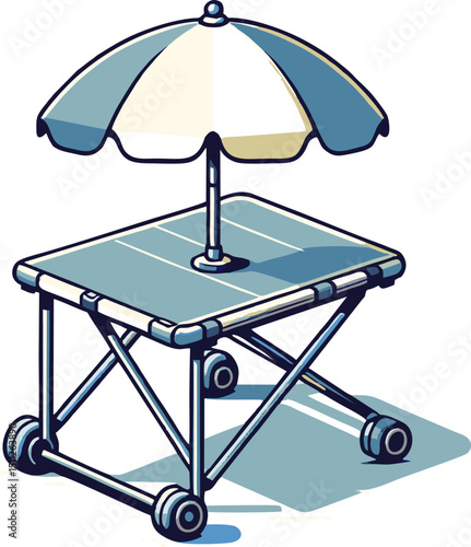 Portable Beach Table with Umbrella - Summer Relaxation Illustration