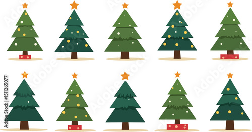 Christmas Tree Vector Set – Festive Holiday Icons on Transparent Background