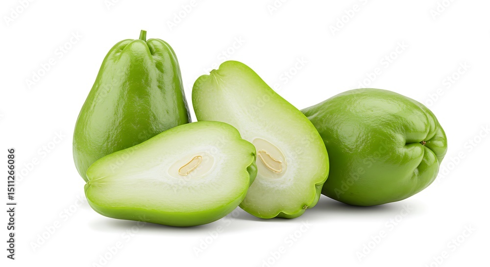 Fresh Chayote Squash Isolated on White Background Healthy Diet Choice Symbolizing Natural Nutrition and Wellness in Food Photography for Culinary and Dietary Purposes Fresh Chayote Squash Isolated on White Background Healthy Diet Choice Symbolizing Natural Nutrition and Wellness in Food Photography for Culinary and Dietary Purposes
