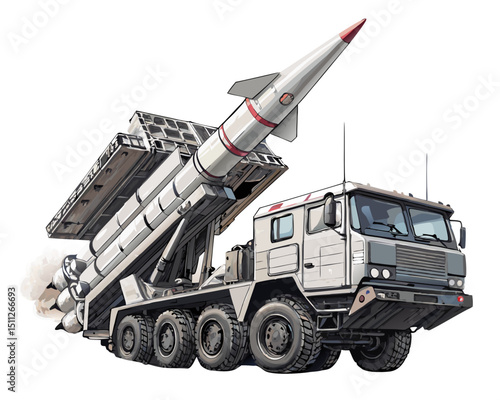 land-based missile launcher with extended rocket, vector on white background
