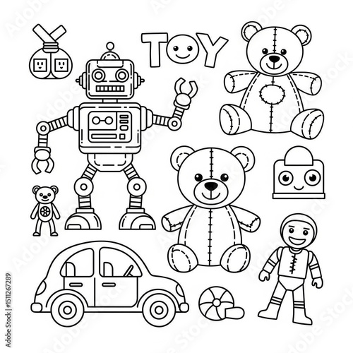 toy icon set with white background.
