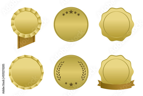 ランキング用フレームデザインセット(1位 金銀銅 メダル 月桂樹 ベクターイラスト 編集可能 背景透過PNG 冠 ゴールド アイコン リボン 賞)