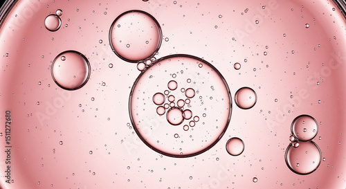 Pink bubbles floating in transparent liquid creating abstract pattern