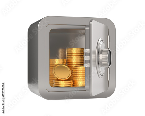 open safe with money on white background. Isolated 3d illustration