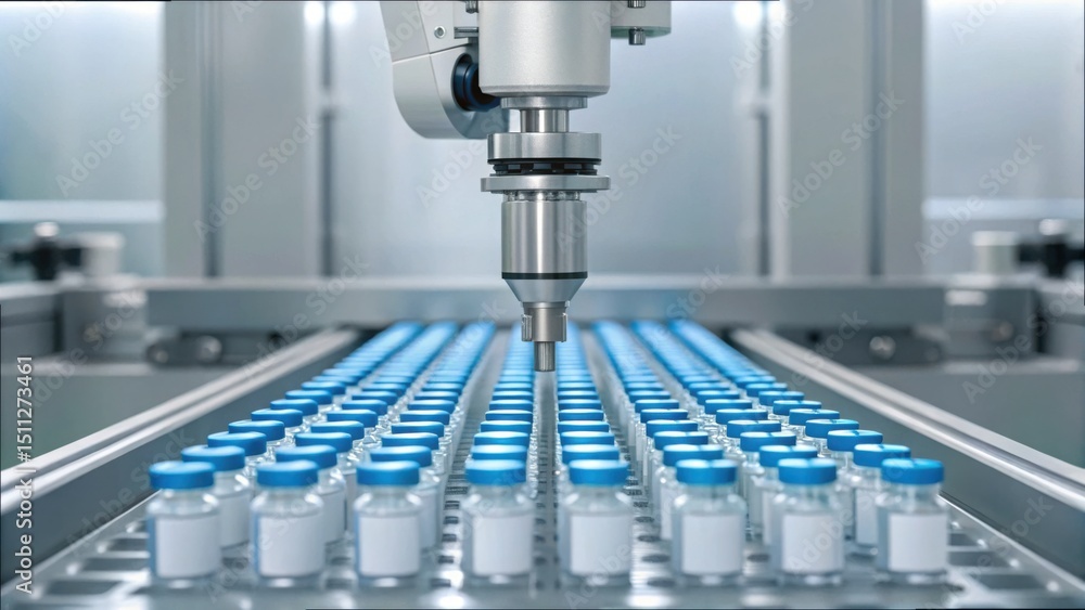 Robotic Arm Placing Vaccine Vials in Sterile Laboratory Environment Robotic Arm Placing Vaccine Vials in Sterile Laboratory Environment