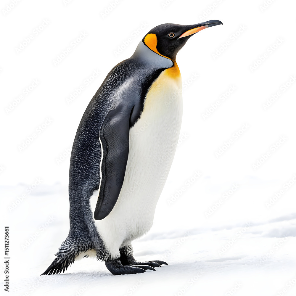Fototapeta premium A full-body emperor penguin standing upright with a clean, smooth appearance and detailed feathers.