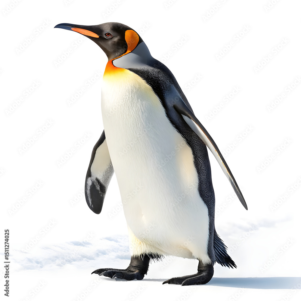 Fototapeta premium A full-body emperor penguin standing upright with a clean, smooth appearance and detailed feathers.