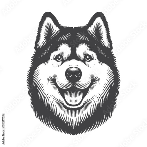 Vintage Hand-Drawn Siberian Husky Illustration – Dog With Tongue Out Engraved Style Vector for T-Shirts Posters Stickers and Pet Themes Apparel