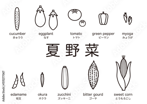 夏野菜モノクロ