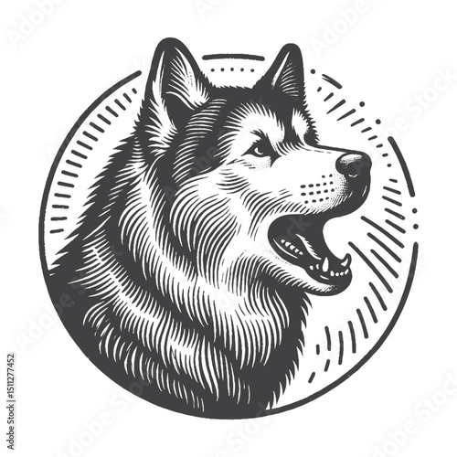 Vintage Hand-Drawn Siberian Husky Illustration – Barking Dog Engraved Style Vector for T-Shirts Posters Stickers and Pet Themes Apparel