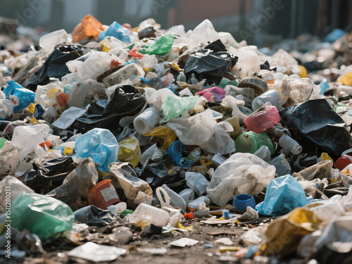 Close up piles of plastic waste that are piled up and not recycled