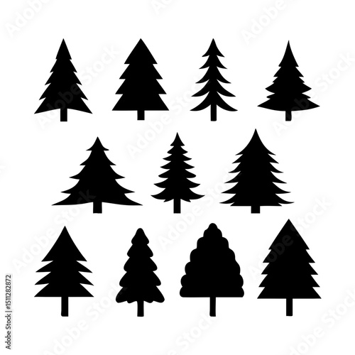 set of vector christmas trees silhouettes