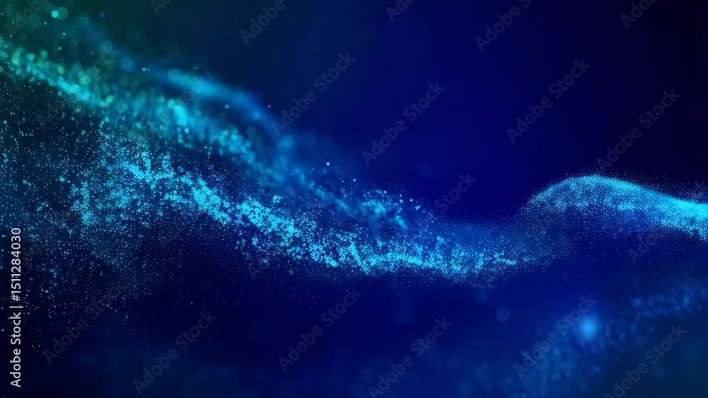 custom made wallpaper toronto digitalAbstract blue particle wave flowing gently across a dark blue gradient background creating a modern, dynamic and mesmerizing aesthetic.