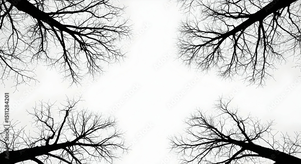 Obraz premium Silhouette Trees Black Branches Against White Sky