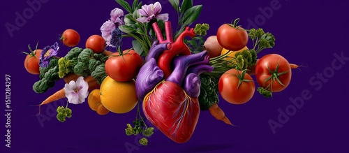 Vibrant Heart Illustration with Fresh Produce and Colorful Elements