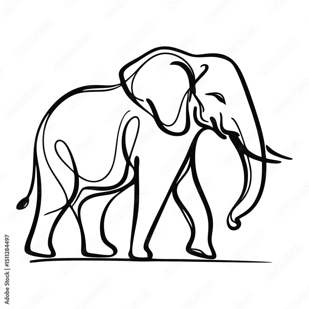 Obraz premium Thin Line Elephant Head Logo – Abstract Wildlife Graphic Symbol