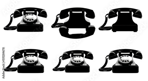 Classic Telephone Array: A curated, artistic collection showcases the timeless allure of vintage telephones, each positioned to spotlight intricate details.
