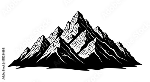 Majestic Peaks: A stark black and white depiction of towering mountain range. Showcasing the raw power and enduring allure of nature's giants.