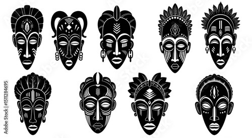 Cultural Masks: A striking collection of traditional African masks, each with unique designs and intricate details. These masks are a powerful symbol of cultural heritage and artistic expression. 