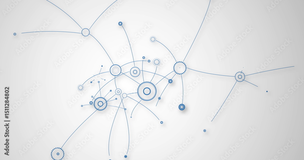 Obraz premium Image of blue network of connections with spots over grey background