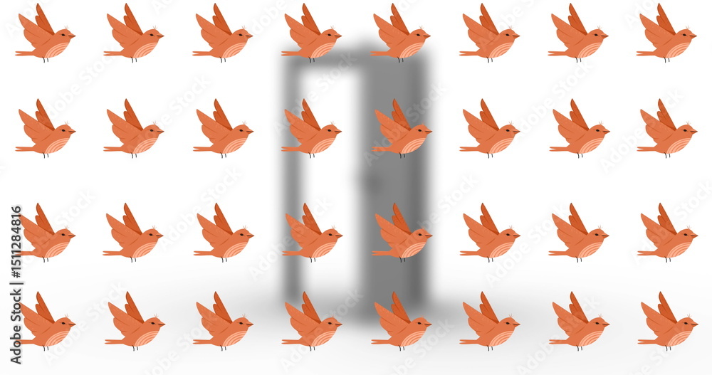 Obraz premium Image of orange moving birds over bird door