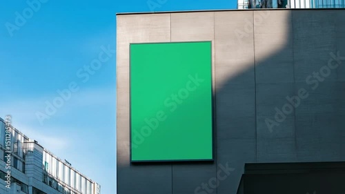 Green screen advertisement sign against building