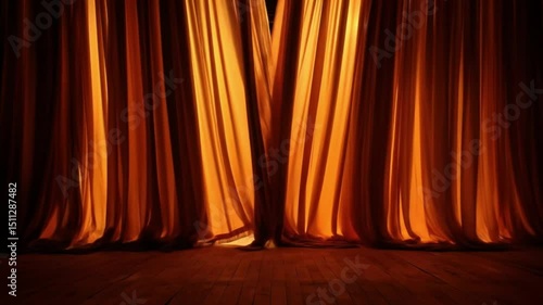 Red velvet theater curtains with a spotlight illuminating the stage