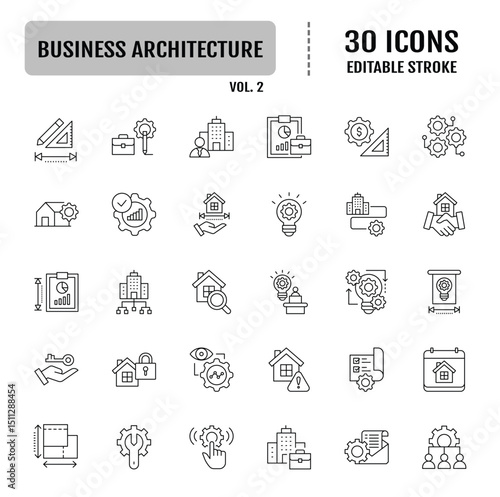 Business architecture line icon set. Editable stroke. Vector illustration