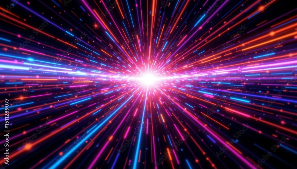 abstract cosmic background with neon glowing rays in motion on black background, subject positioned at the top with copy space at the bottom for text. abstract cosmic background with neon glowing rays in motion on black background, subject positioned at the top with copy space at the bottom for text.
