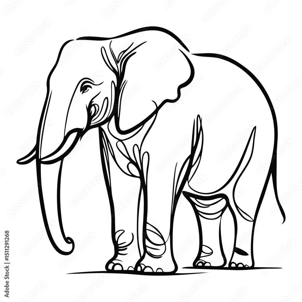 Fototapeta premium Elegant Elephant Sketch Logo – Linear Wildlife Symbol Design