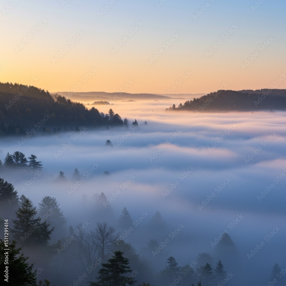 Fototapeta premium Misty Mountain Valley Sunrise Landscape