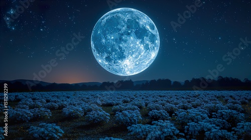 Anime beautiful 8k glowing moon plants wallpaper field backdrop background landscape moonlight 