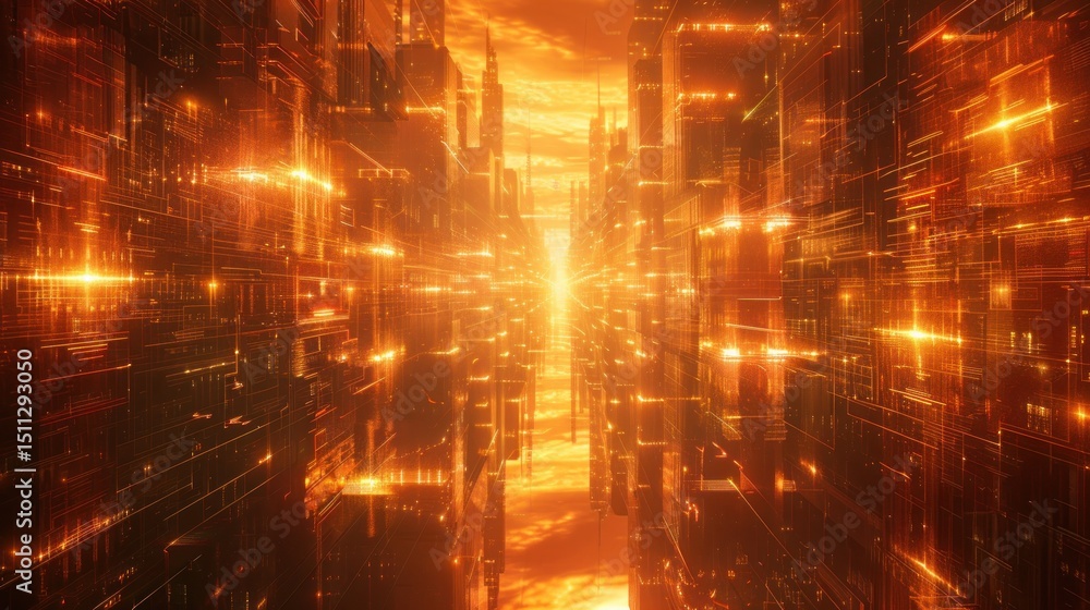 Futuristic city, fiery perspective Futuristic city, fiery perspective