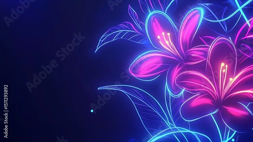Neon Flowers on Dark Background