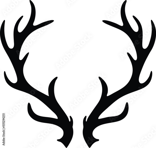 Elegant Black Silhouette of Deer Antlers on a Clean White Background