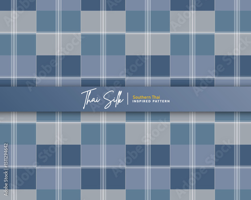 Decorative seamless pattern background. Inspired by Southern Thai silk pattern style called "Sarong Tarang". Colored in blueish grey