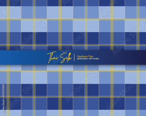 Decorative seamless pattern background. Inspired by Southern Thai silk pattern style called "Sarong Tarang". Colored in navy blue and gold