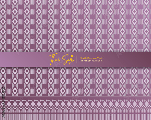 Decorative seamless pattern background. Inspired by North Eastern Thai silk pattern style called "Sin Mak Bok". Colored in rose pink.