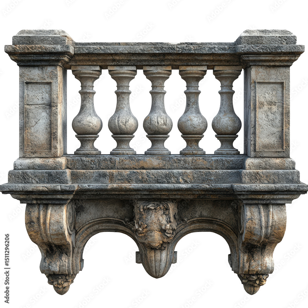 Fototapeta premium Detailed stone balustrade element showcasing architectural design and textures