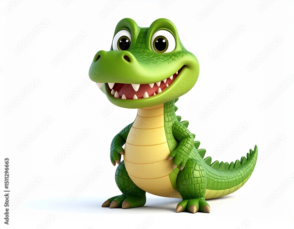Naklejka premium 3D character of a cute crocodile standing and smiling cheerfully.